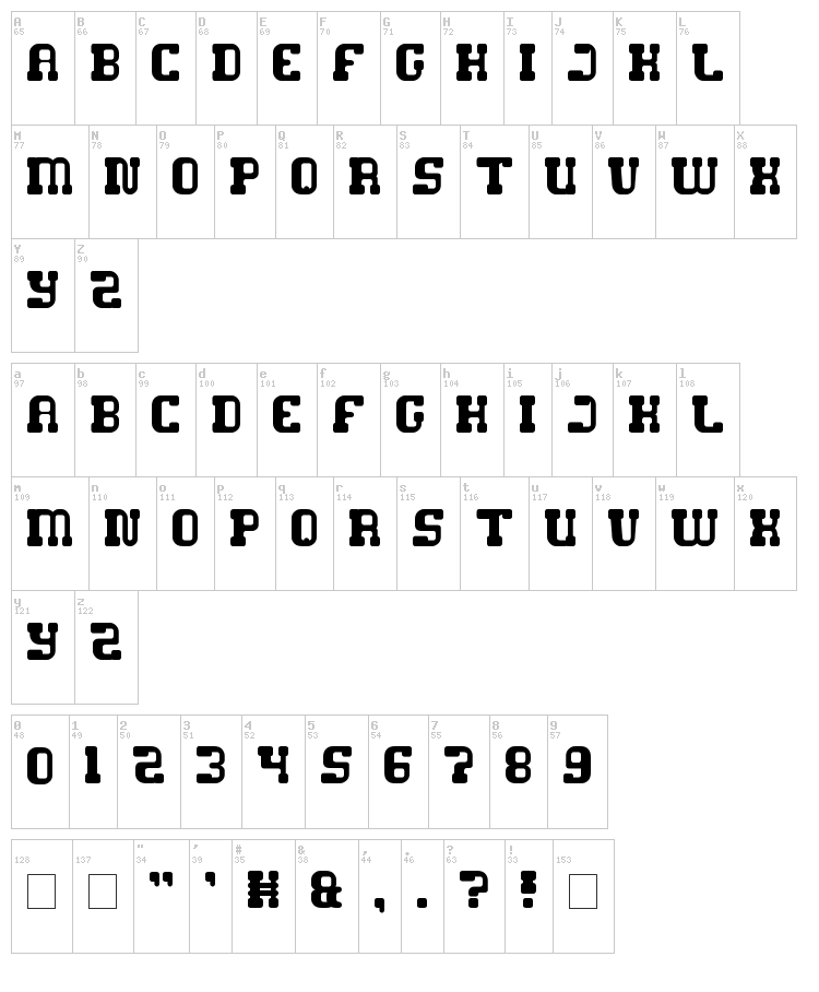 Game Robot font map